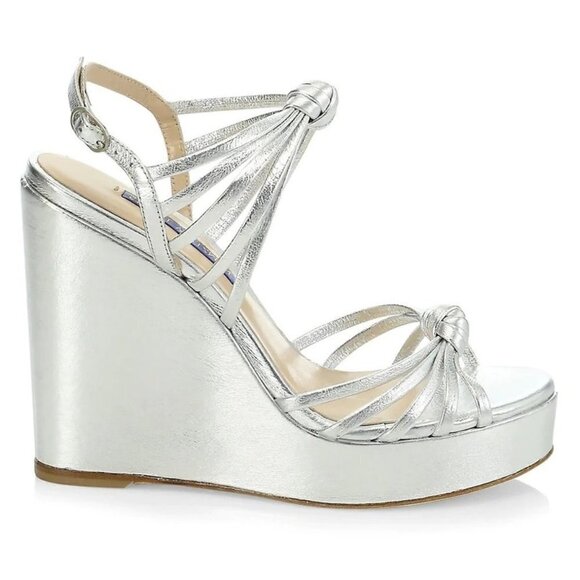 New Stuart Weitzman Saffron Silver Platform Wedge Sandals New Beyoncé Style 9 US - Picture 3 of 6
